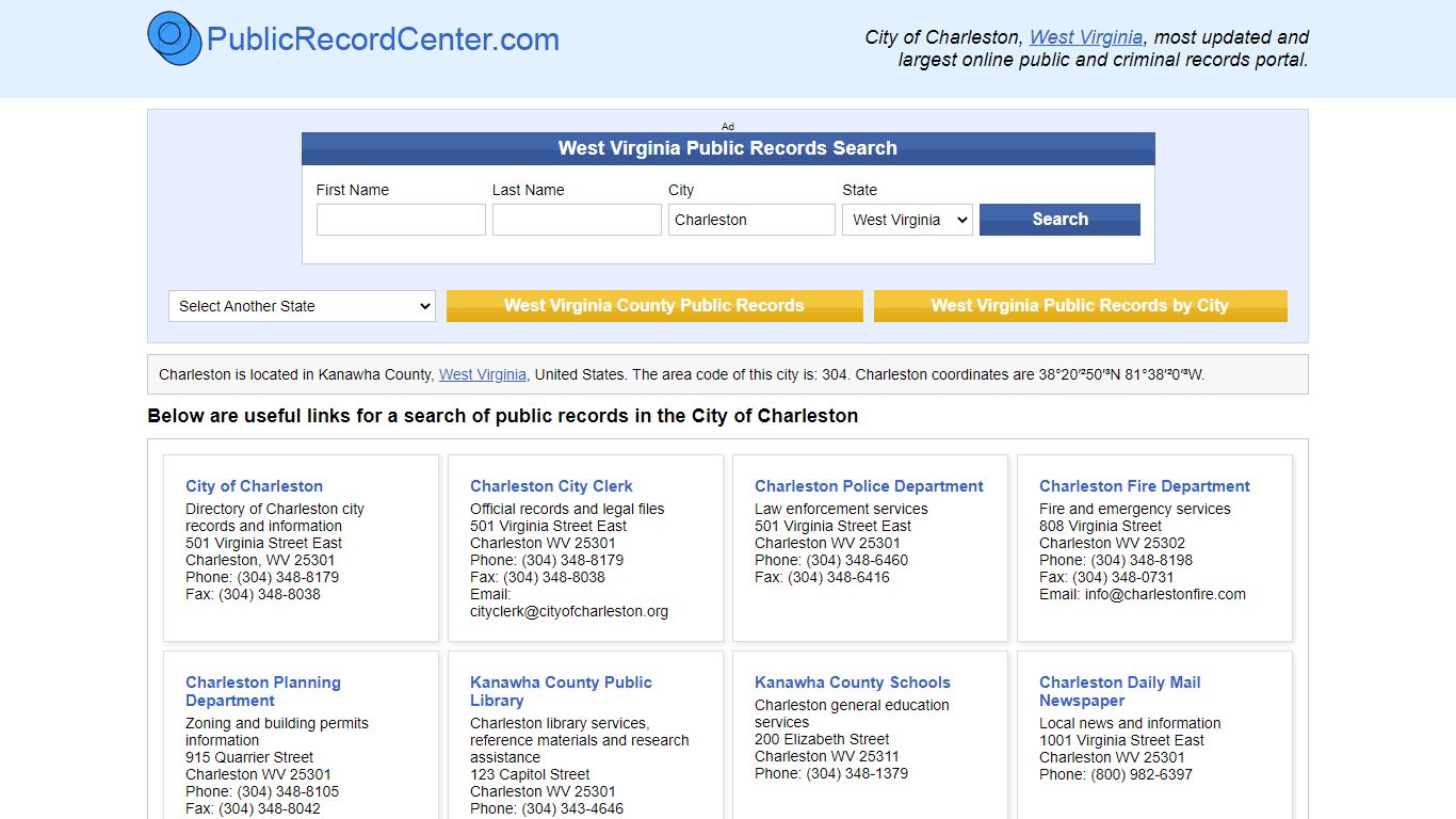 Charleston, West Virginia Public Records and Criminal Background Check
