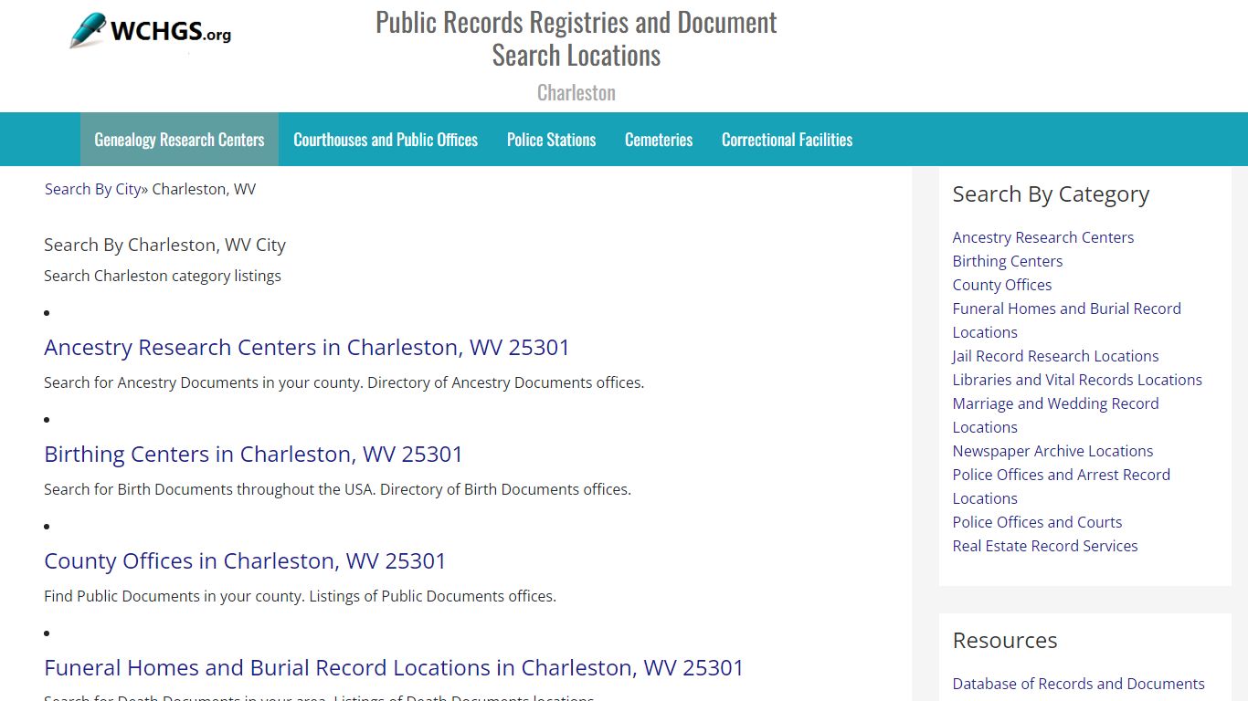 Public Records Registries in Charleston, WV - wchgs.org
